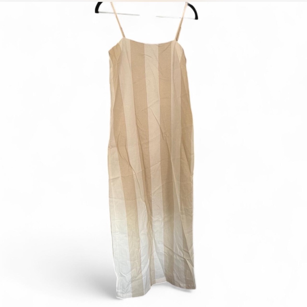 BEAUTIFUL NWT Rachel Parcell Cream and tan striped linen midi dress